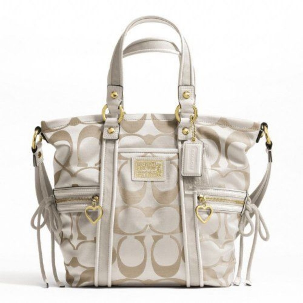 NWT Coach Sig Tote Cream/Lt. Khaki/White Gold HW